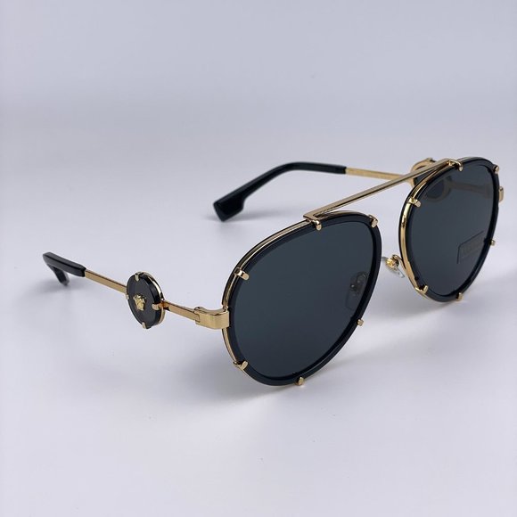NEW Versace VE2232 143887 Black Gold Unisex Pilot Sunglasses - Picture 6 of 13
